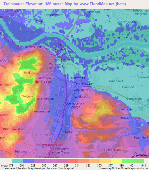 Traismauer,Austria Elevation Map
