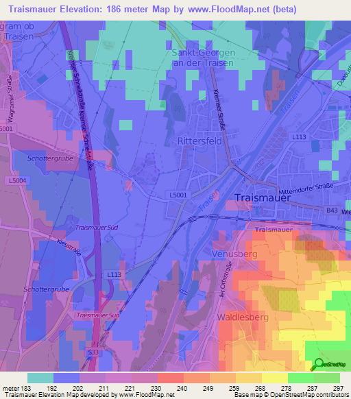 Traismauer,Austria Elevation Map