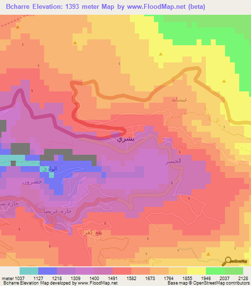 Bcharre,Lebanon Elevation Map
