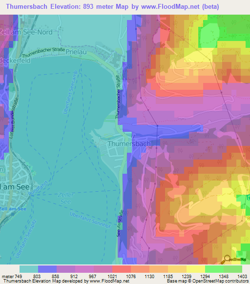 Thumersbach,Austria Elevation Map