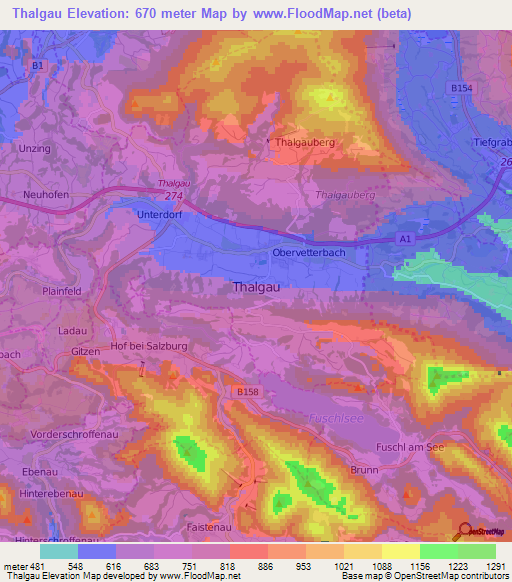 Thalgau,Austria Elevation Map