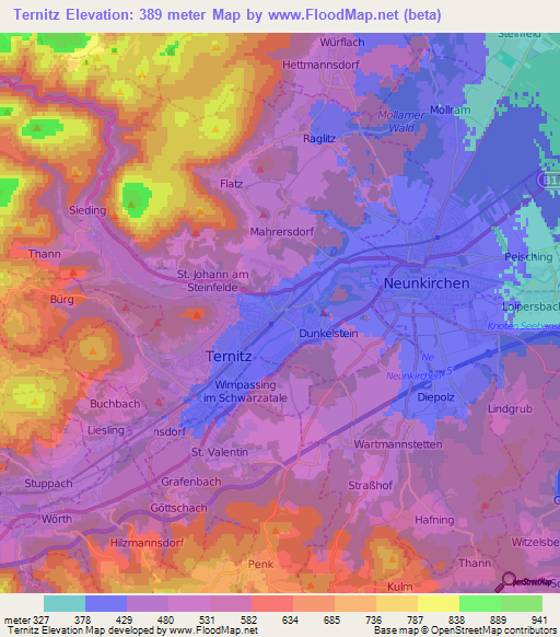 Ternitz,Austria Elevation Map