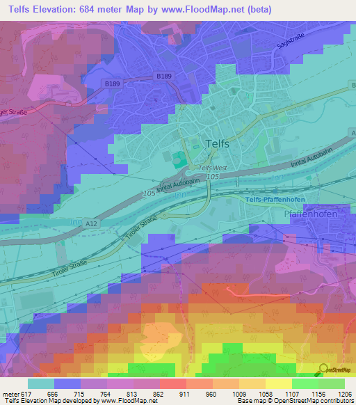 Telfs,Austria Elevation Map