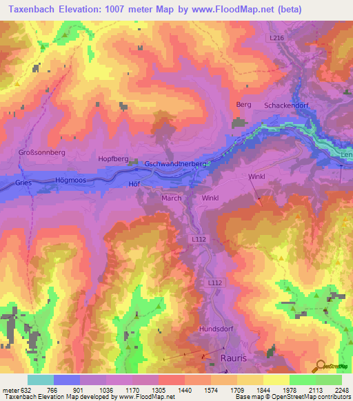 Taxenbach,Austria Elevation Map