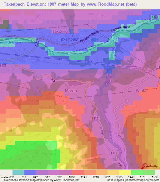 Taxenbach,Austria Elevation Map