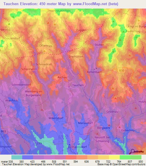 Tauchen,Austria Elevation Map