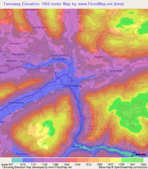 Tamsweg,Austria Elevation Map