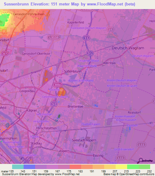 Sussenbrunn,Austria Elevation Map