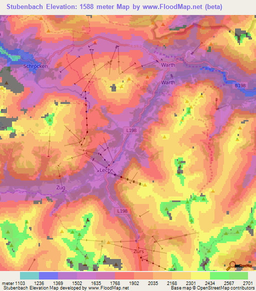 Stubenbach,Austria Elevation Map
