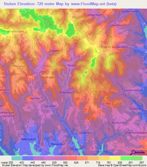 Stuben,Austria Elevation Map