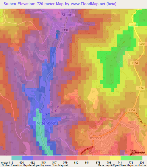 Stuben,Austria Elevation Map
