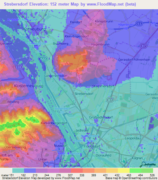Strebersdorf,Austria Elevation Map
