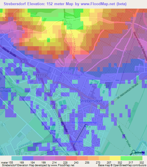 Strebersdorf,Austria Elevation Map