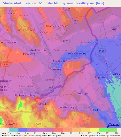 Strebersdorf,Austria Elevation Map