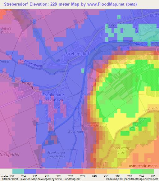 Strebersdorf,Austria Elevation Map