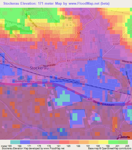 Stockerau,Austria Elevation Map