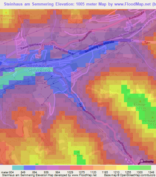 Steinhaus am Semmering,Austria Elevation Map