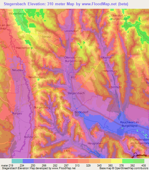 Stegersbach,Austria Elevation Map