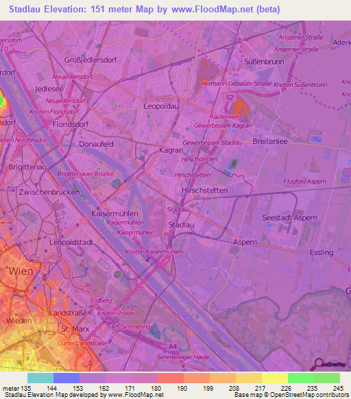 Stadlau,Austria Elevation Map