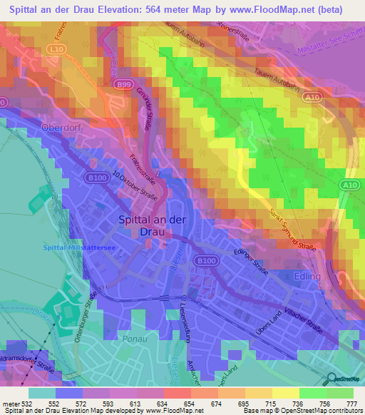 Spittal an der Drau,Austria Elevation Map