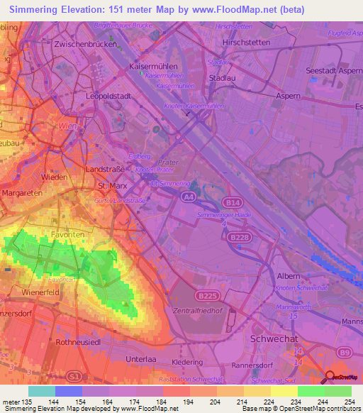 Simmering,Austria Elevation Map
