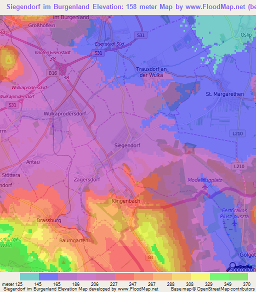 Siegendorf im Burgenland,Austria Elevation Map