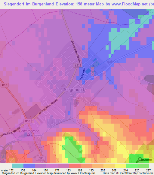 Siegendorf im Burgenland,Austria Elevation Map