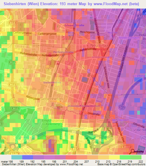 Siebenhirten (Wien),Austria Elevation Map