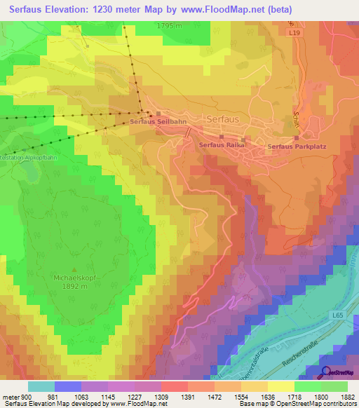 Serfaus,Austria Elevation Map