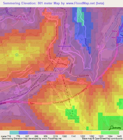 Semmering,Austria Elevation Map