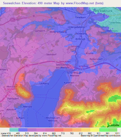 Seewalchen,Austria Elevation Map