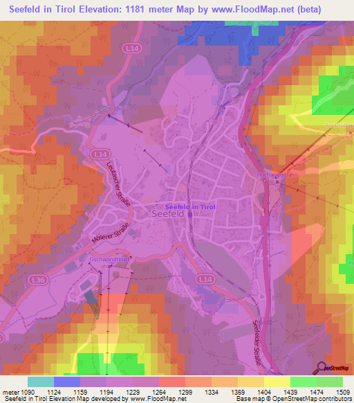 Seefeld in Tirol,Austria Elevation Map