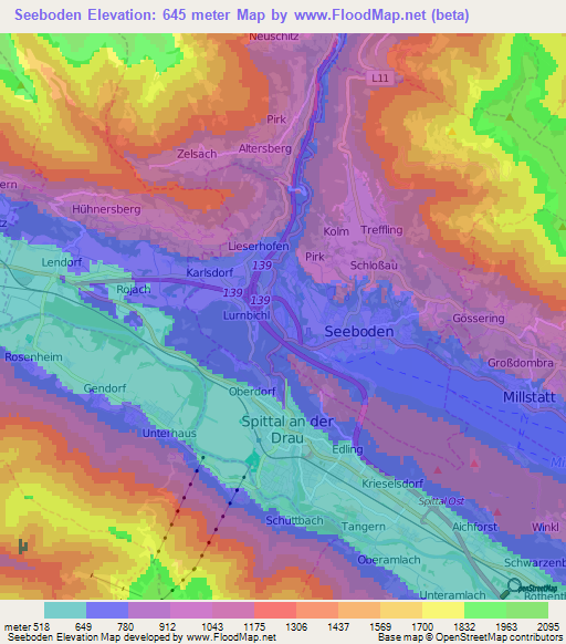 Seeboden,Austria Elevation Map