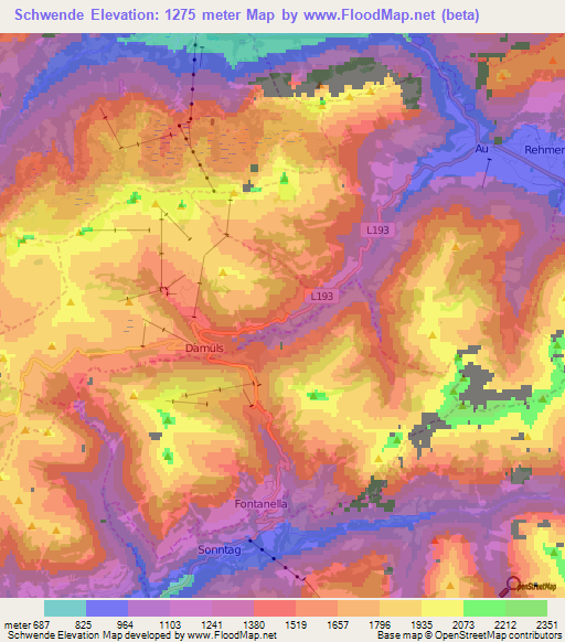 Schwende,Austria Elevation Map