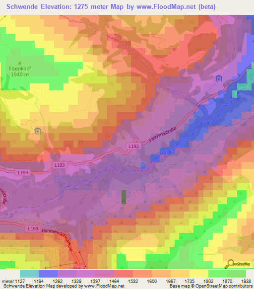 Schwende,Austria Elevation Map