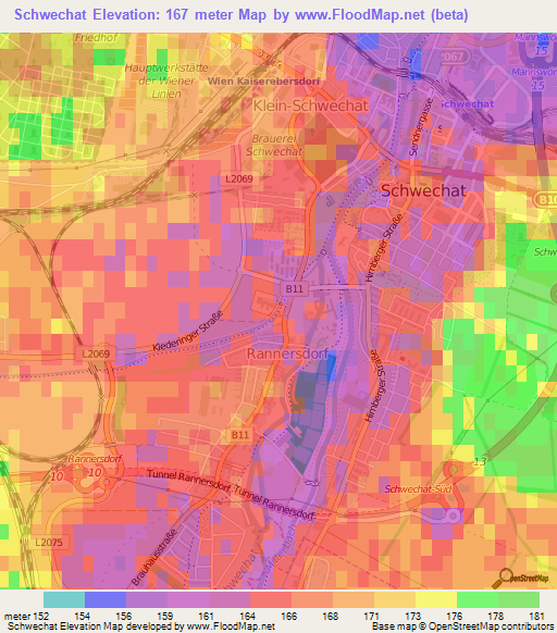 Schwechat,Austria Elevation Map
