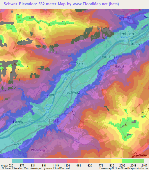 Schwaz,Austria Elevation Map