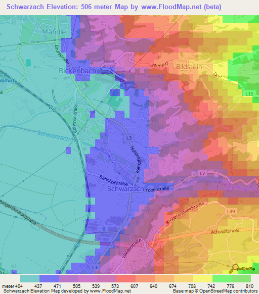 Schwarzach,Austria Elevation Map
