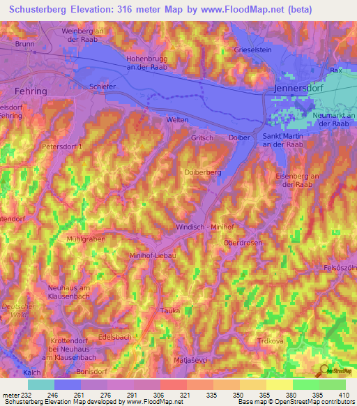 Schusterberg,Austria Elevation Map