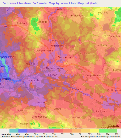 Schrems,Austria Elevation Map