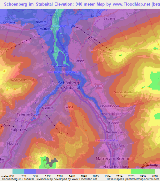 Schoenberg im Stubaital,Austria Elevation Map