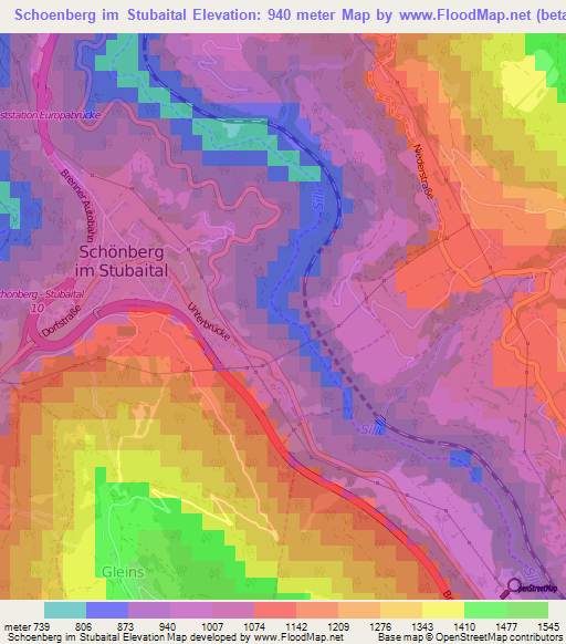 Schoenberg im Stubaital,Austria Elevation Map