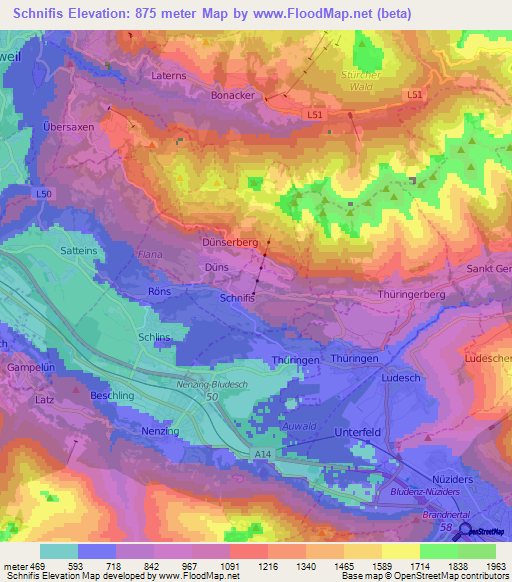 Schnifis,Austria Elevation Map