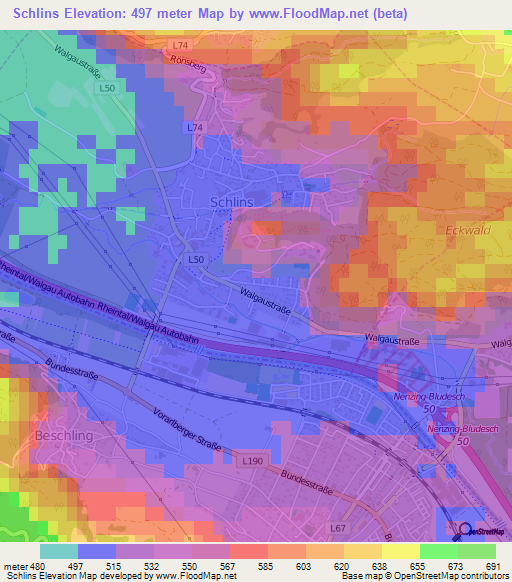 Schlins,Austria Elevation Map