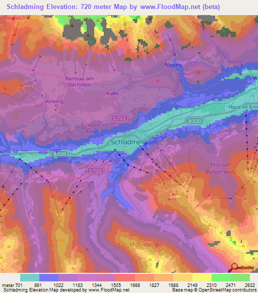 Schladming,Austria Elevation Map