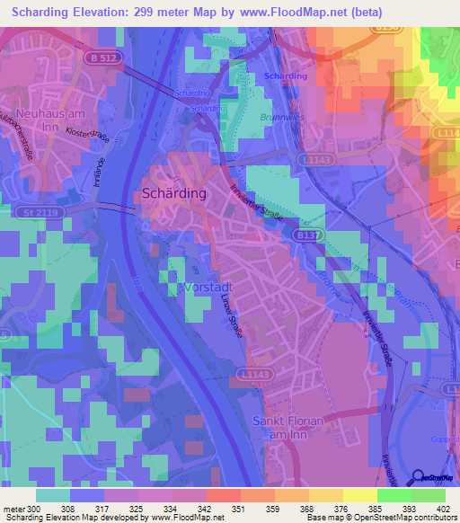 Scharding,Austria Elevation Map