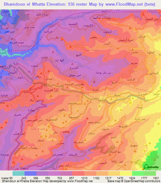 Bhamdoun el Mhatta,Lebanon Elevation Map