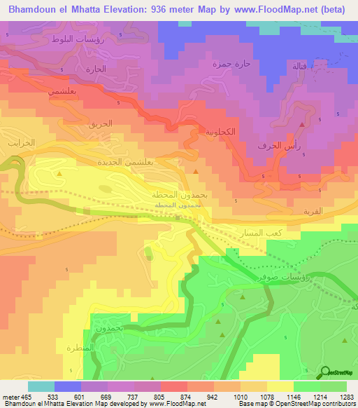 Bhamdoun el Mhatta,Lebanon Elevation Map