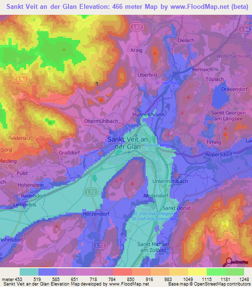 Sankt Veit an der Glan,Austria Elevation Map