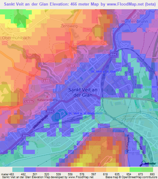 Sankt Veit an der Glan,Austria Elevation Map